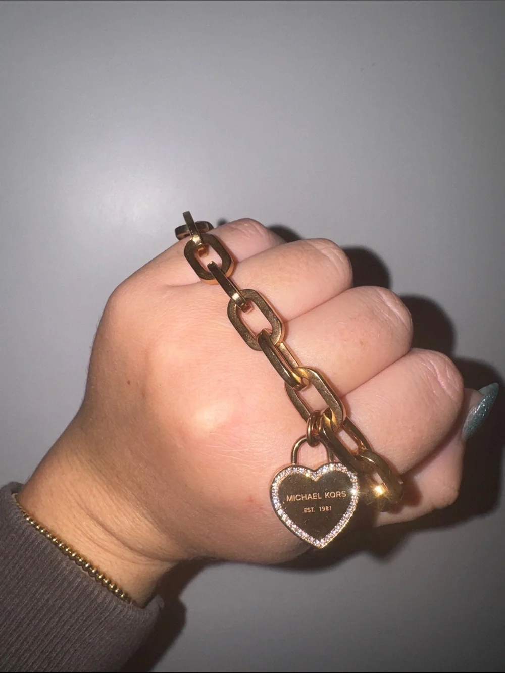 Michael Kors Gold Link Bracelet with Crystal-Edged Heart Charm